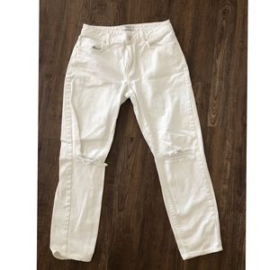 High waisted white distressed boyfriend jeans